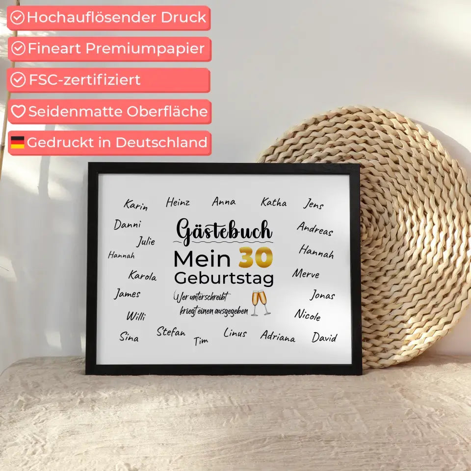 Poster Geschenk personalisiert Gästebuch 30 Geburtstag mit Unterschriften