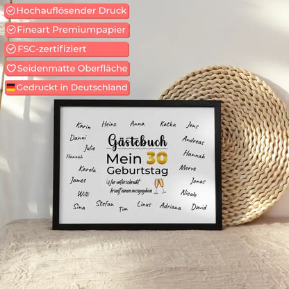 Poster Geschenk personalisiert Gästebuch 30 Geburtstag mit Unterschriften