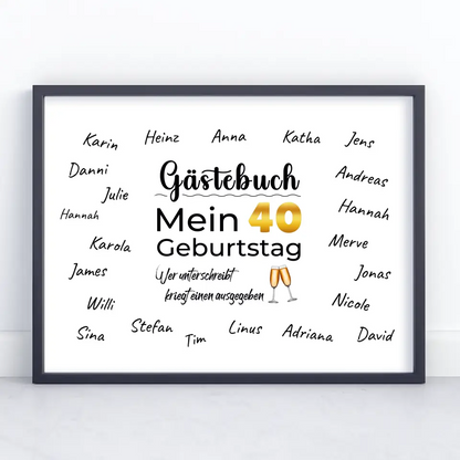 Eigenes Design Poster Gästebuch 40 Geburtstag mit Unterschriften