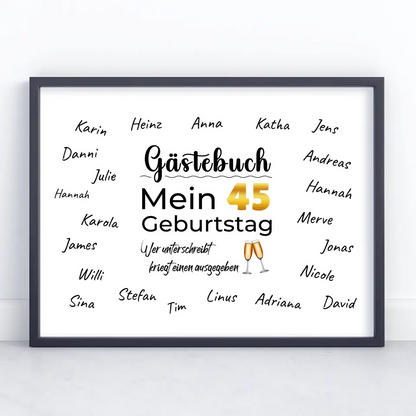 Geschenkposter individuell Gästebuch 45 Geburtstag mit Unterschriften