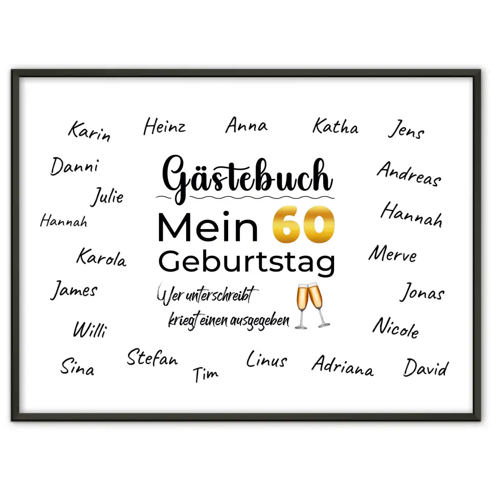 Geschenkposter personalisiert Gästebuch 60 Geburtstag mit Unterschriften