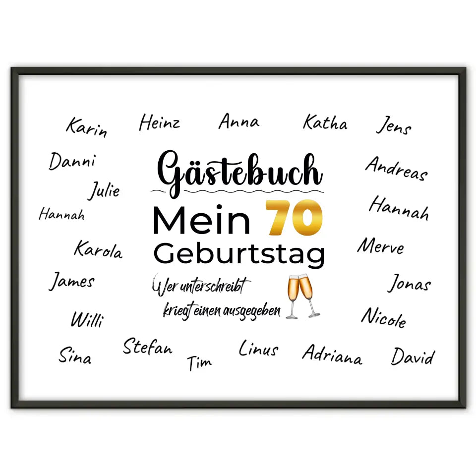 Personalisiertes Poster Gästebuch 70 Geburtstag mit Unterschriften