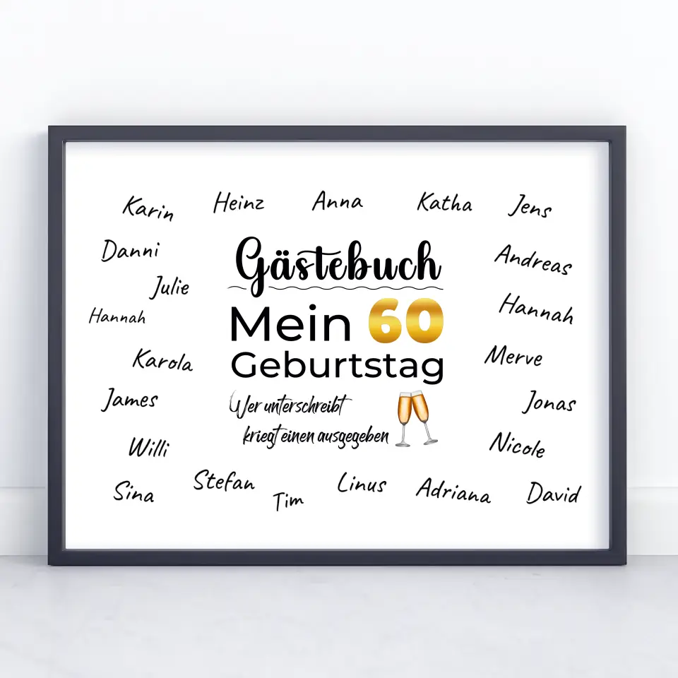 Geschenkposter personalisiert Gästebuch 60 Geburtstag mit Unterschriften