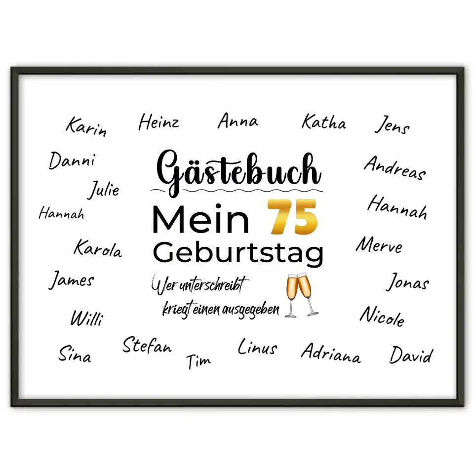 Geburtstagsposter personalisiert Gästebuch 75 Geburtstag mit Unterschriften
