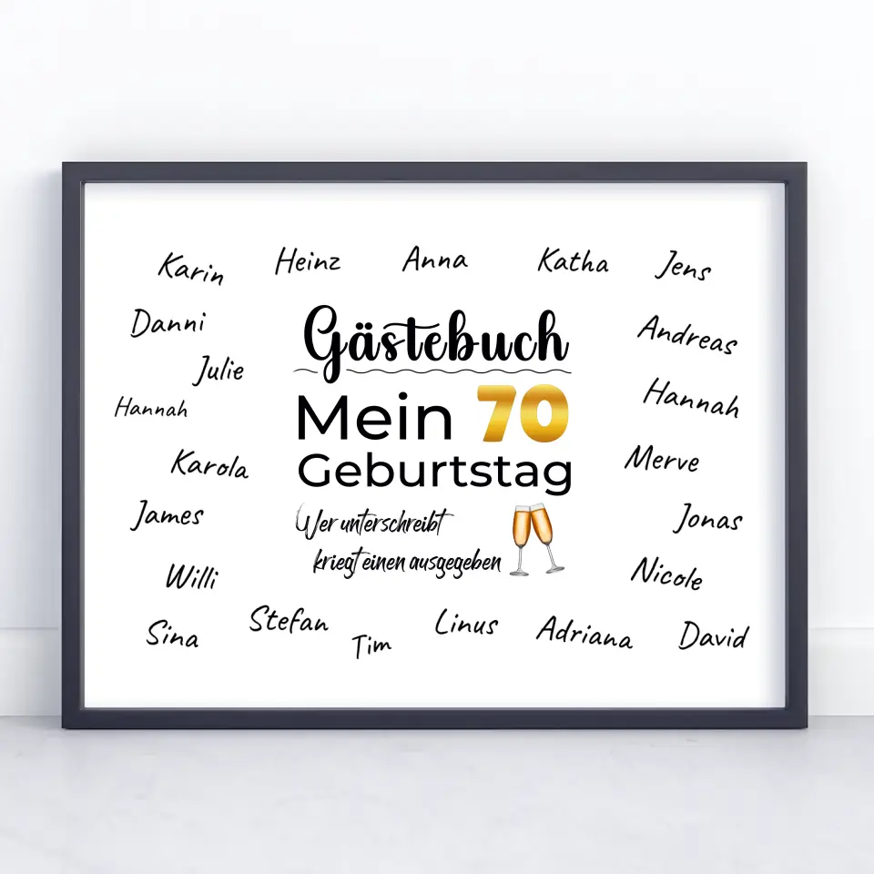 Personalisiertes Poster Gästebuch 70 Geburtstag mit Unterschriften