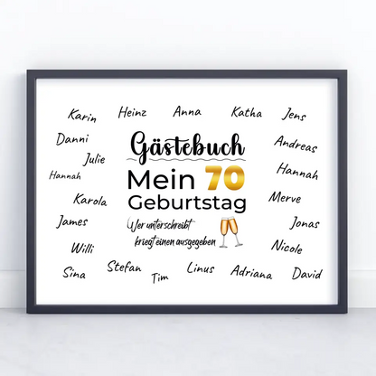 Personalisiertes Poster Gästebuch 70 Geburtstag mit Unterschriften