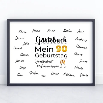 Poster Geschenk Gästebuch 90 Geburtstag mit Unterschriften