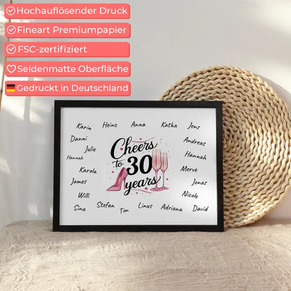 Poster Geschenk Gästebuch 30 Geburtstag mit Unterschriften