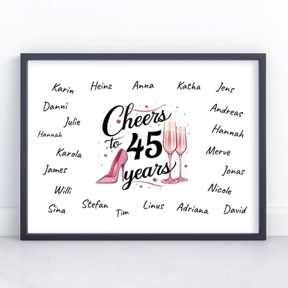 Personalisiertes Poster Gästebuch 45 Geburtstag mit Unterschriften