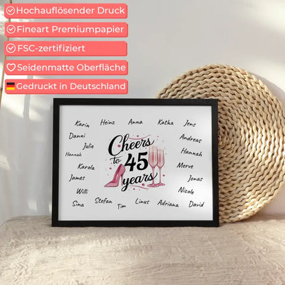 Personalisiertes Poster Gästebuch 45 Geburtstag mit Unterschriften