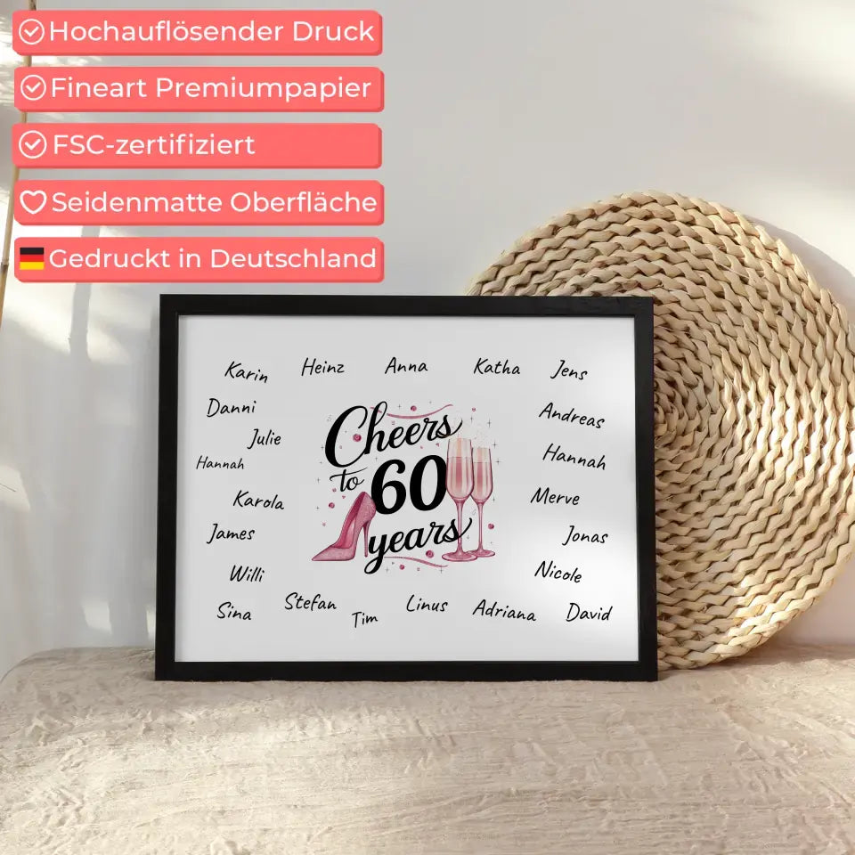 Poster Geschenk personalisiert Gästebuch 60 Geburtstag mit Unterschriften