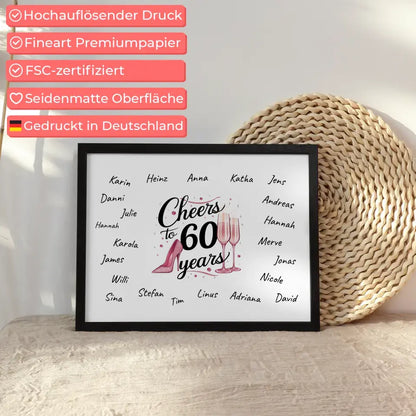 Poster Geschenk personalisiert Gästebuch 60 Geburtstag mit Unterschriften