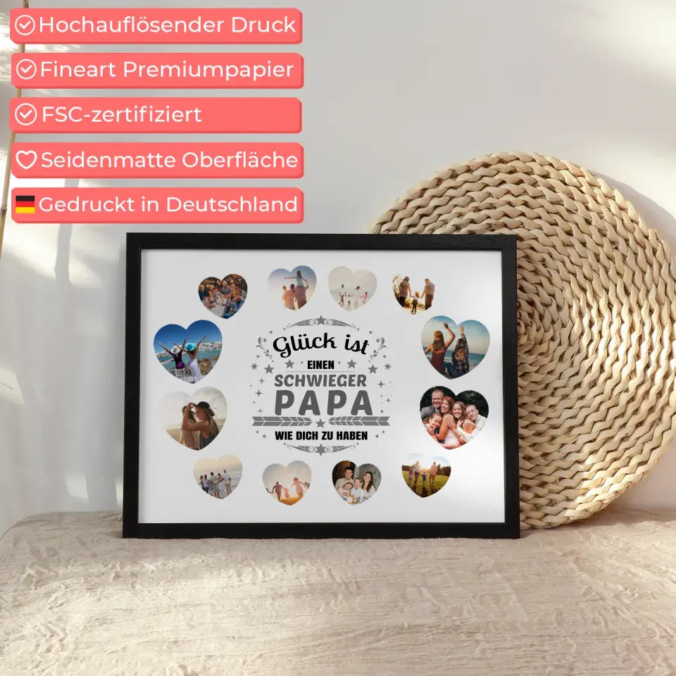 Poster Geschenk personalisiert Glück ist Schwiegerpapa wie Du mit 12 Fotos