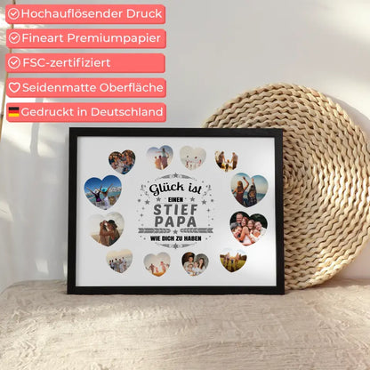 Poster Geschenk Glück ist Stiefpapa wie Du mit 12 Fotos