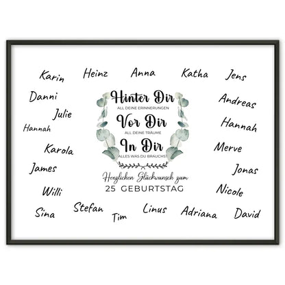 Geschenkposter individuell 25 Geburtstag Hinter Dir mit Unterschriften