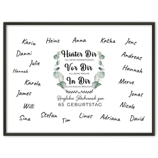 Poster Geschenk personalisiert 65 Geburtstag Hinter Dir mit Unterschriften