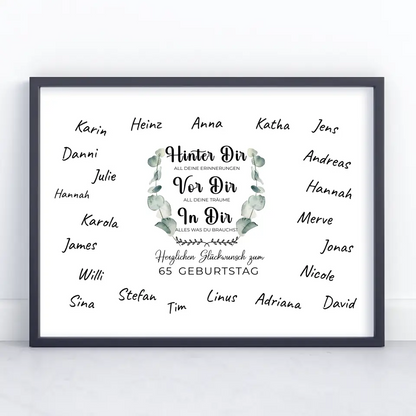 Poster Geschenk personalisiert 65 Geburtstag Hinter Dir mit Unterschriften