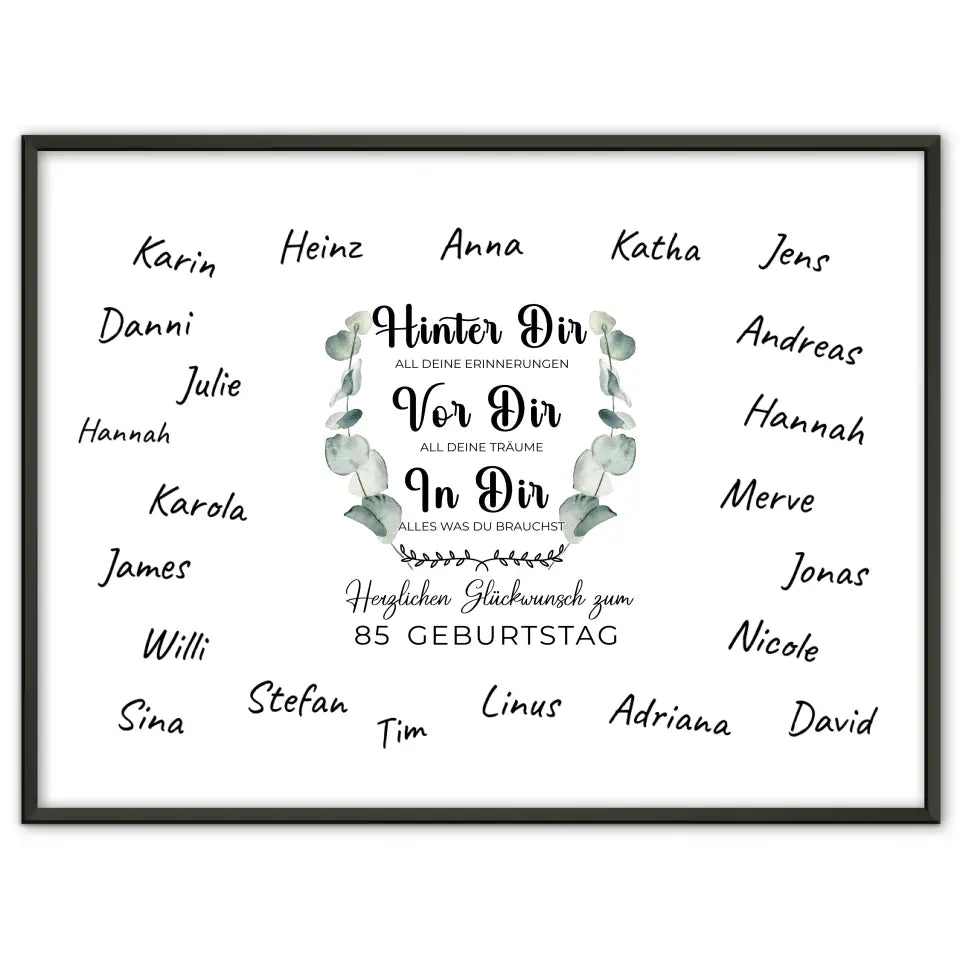 Poster als Geschenkidee 85 Geburtstag Hinter Dir mit Unterschriften