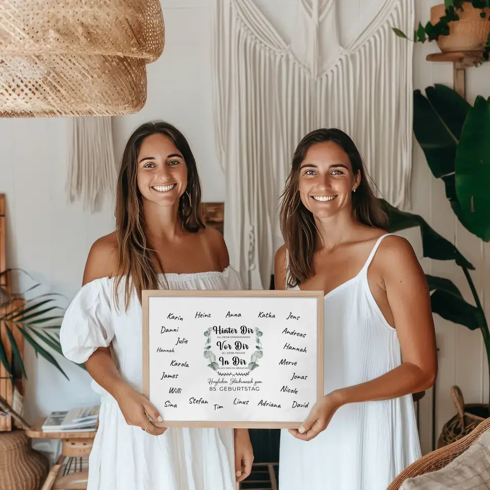 Poster als Geschenkidee 85 Geburtstag Hinter Dir mit Unterschriften