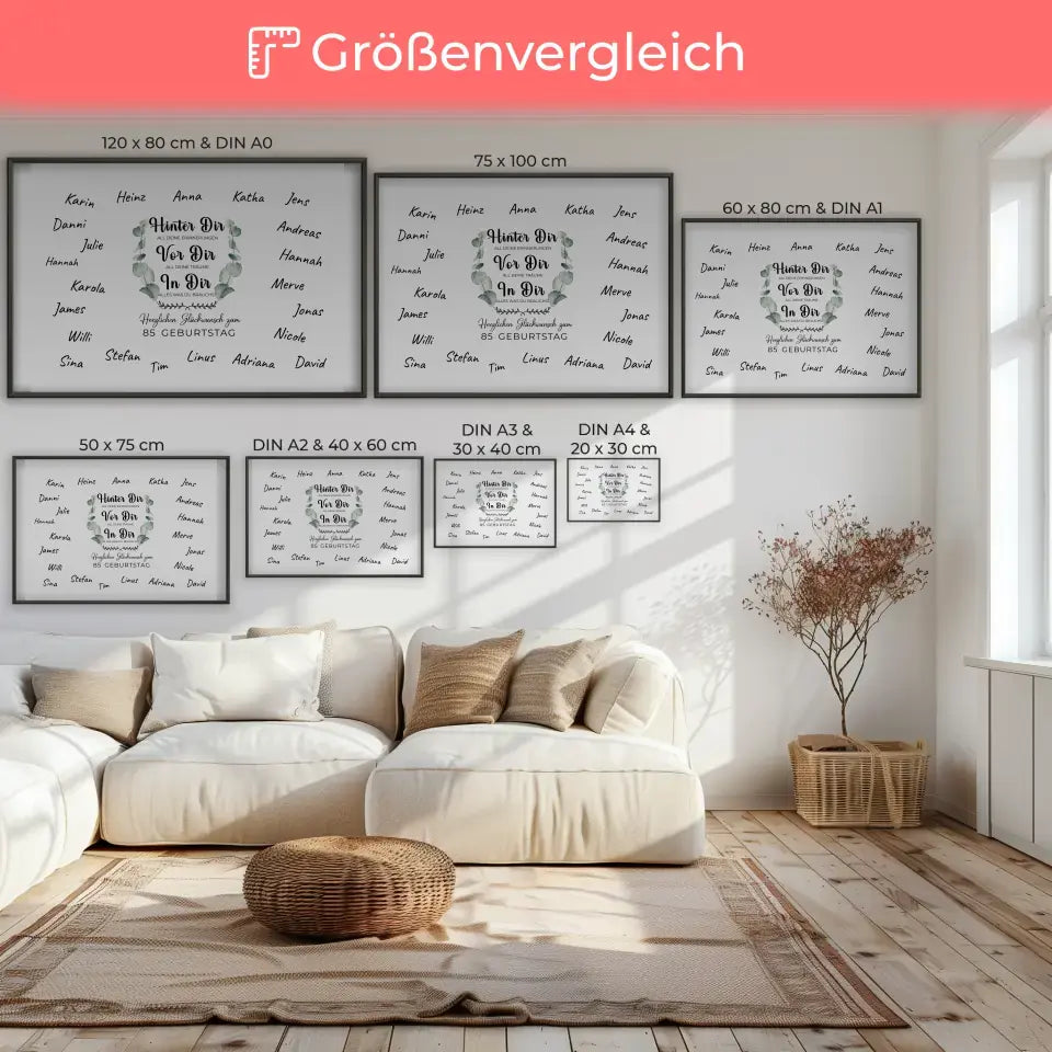 Poster als Geschenkidee 85 Geburtstag Hinter Dir mit Unterschriften