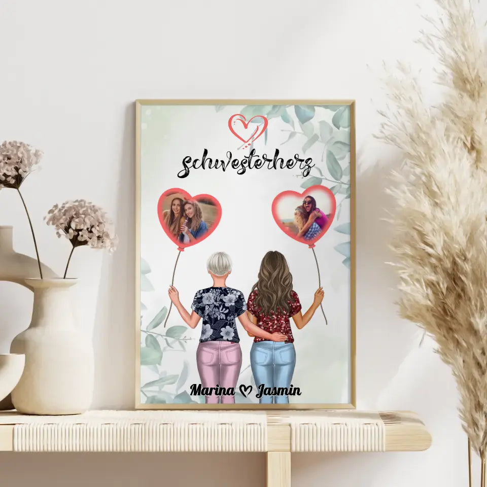 Personalisiertes Poster Schwester Schwesterherz mit Fotos