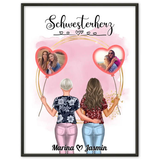 Poster Schwester Schwesterherz mit Wunschtext