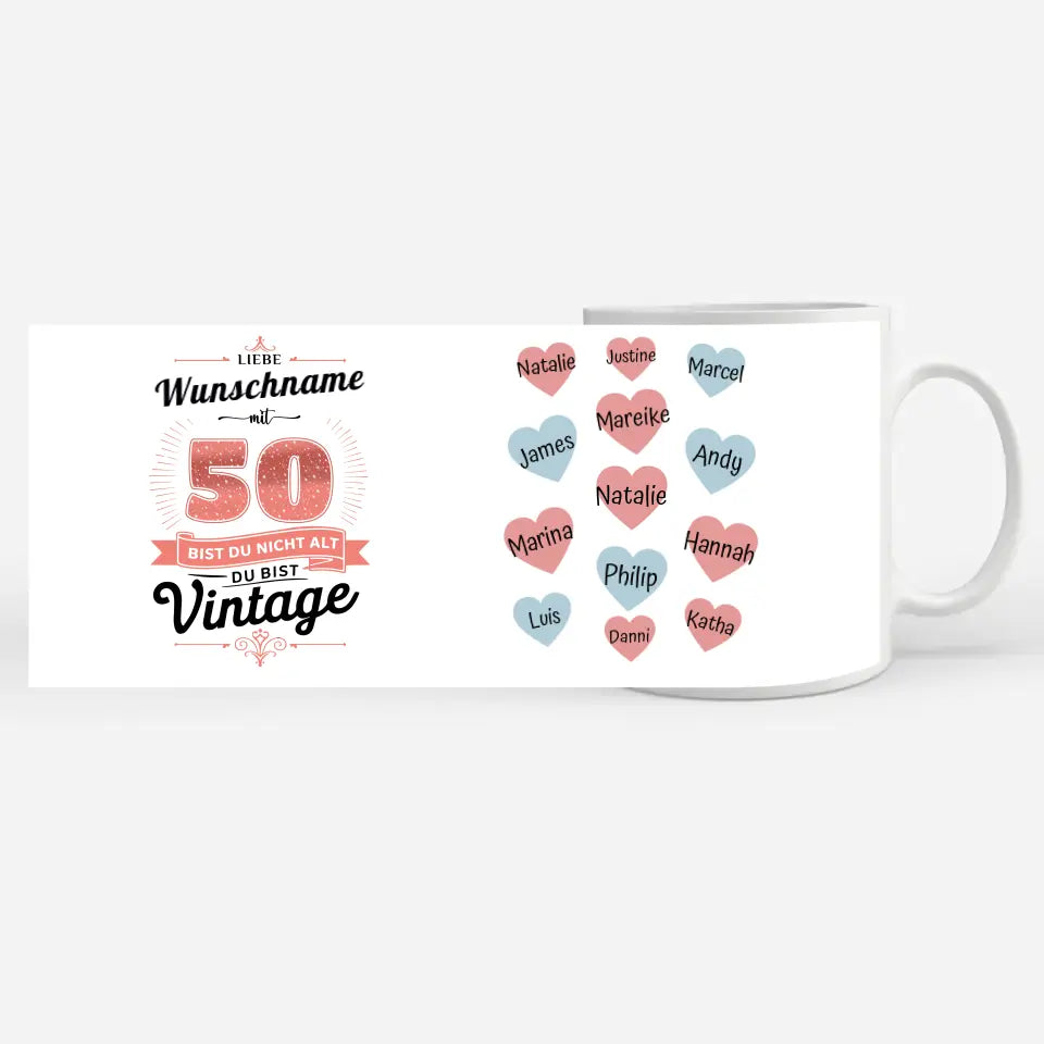 Personalisierte Tasse 50 Geburtstag Vintage für Tante und Mama