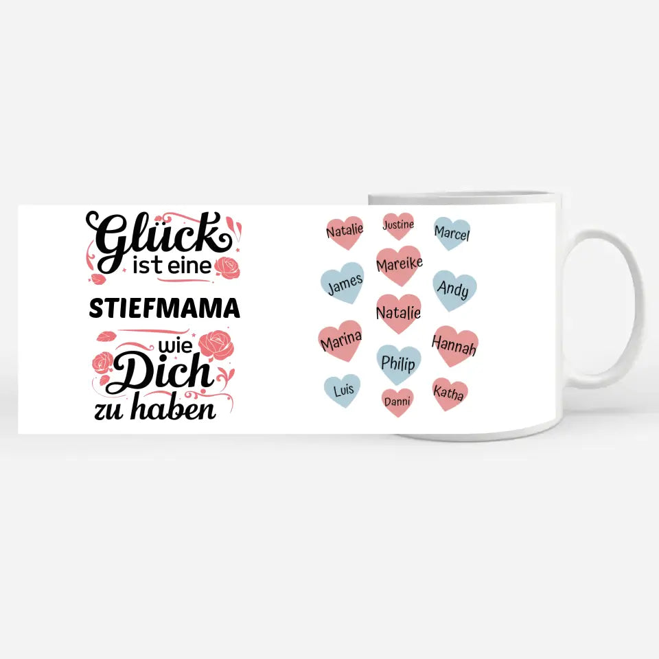 Tassen Geschenk Personalisiert Glück ist eine Stiefmama Rosen
