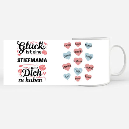 Tassen Geschenk Personalisiert Glück ist eine Stiefmama Rosen