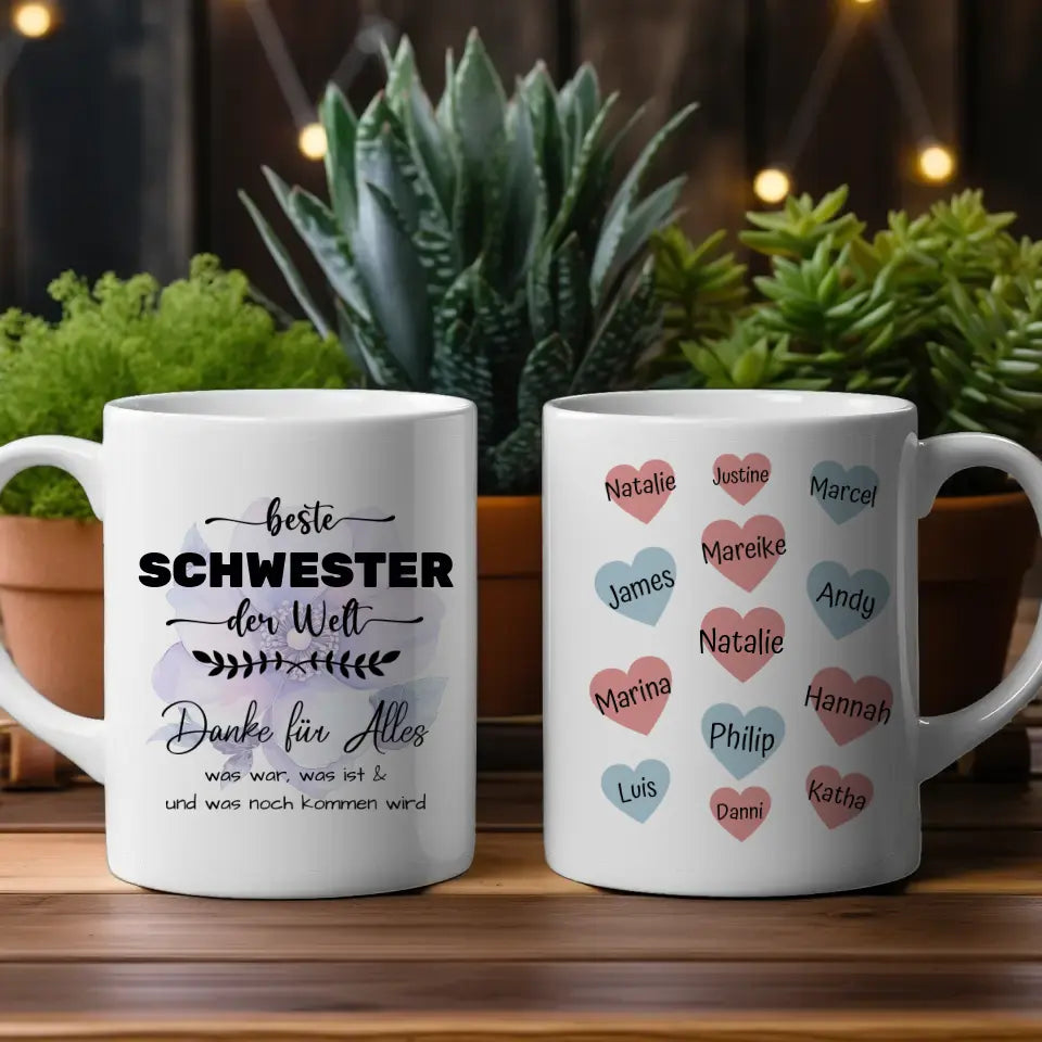 Personalisierte Tasse Danke Schwester