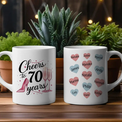 Geschenk Tasse Cheers To 70 Years Geburtstag für Oma und Mama mit Namen