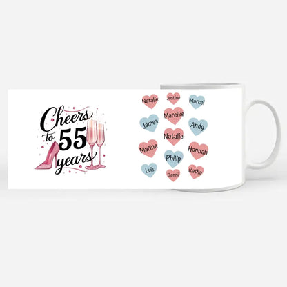 Tasse personalisiert Cheers To 55 Years Geburtstag für Mama mit Namen