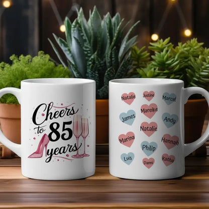 Tassen Geschenk Personalisiert Cheers To 85 Years Geburtstag für Oma