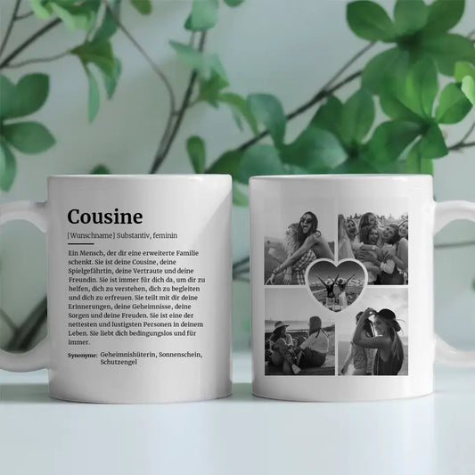Tassen Geschenk Personalisiert Schöne Definition Cousine Mit Name und 5 Fotos