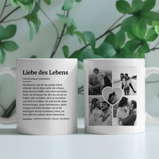 Personalisierte Tasse Definition Liebe des Lebens Mit Name und 5 Fotos