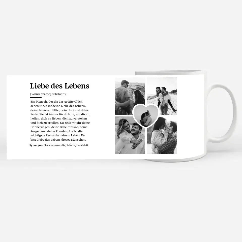 Personalisierte Tasse Definition Liebe des Lebens Mit Name und 5 Fotos