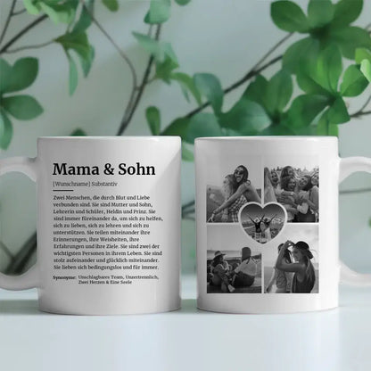 Geschenk Tasse Schöne Definition Mama & Sohn Mit Name und 5 Fotos