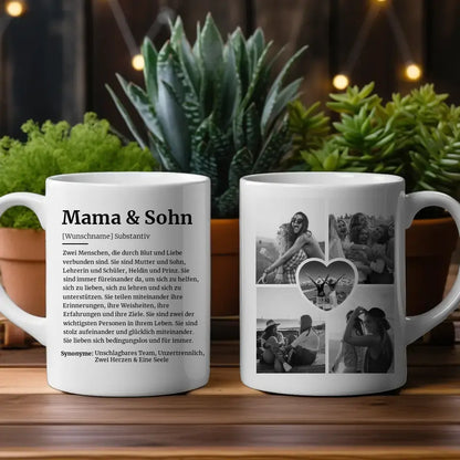 Geschenk Tasse Schöne Definition Mama & Sohn Mit Name und 5 Fotos