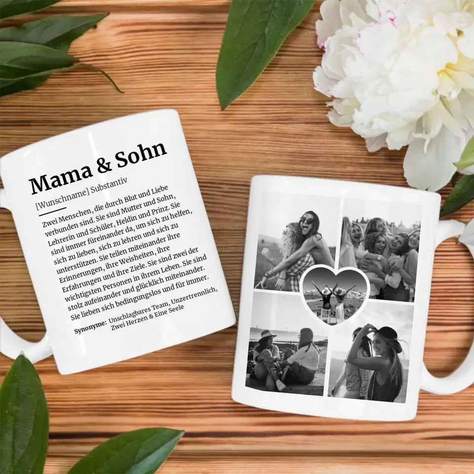 Geschenk Tasse Schöne Definition Mama & Sohn Mit Name und 5 Fotos