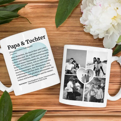 Tasse personalisiert Papa & Tochter Definition Mit Name und 5 Fotos