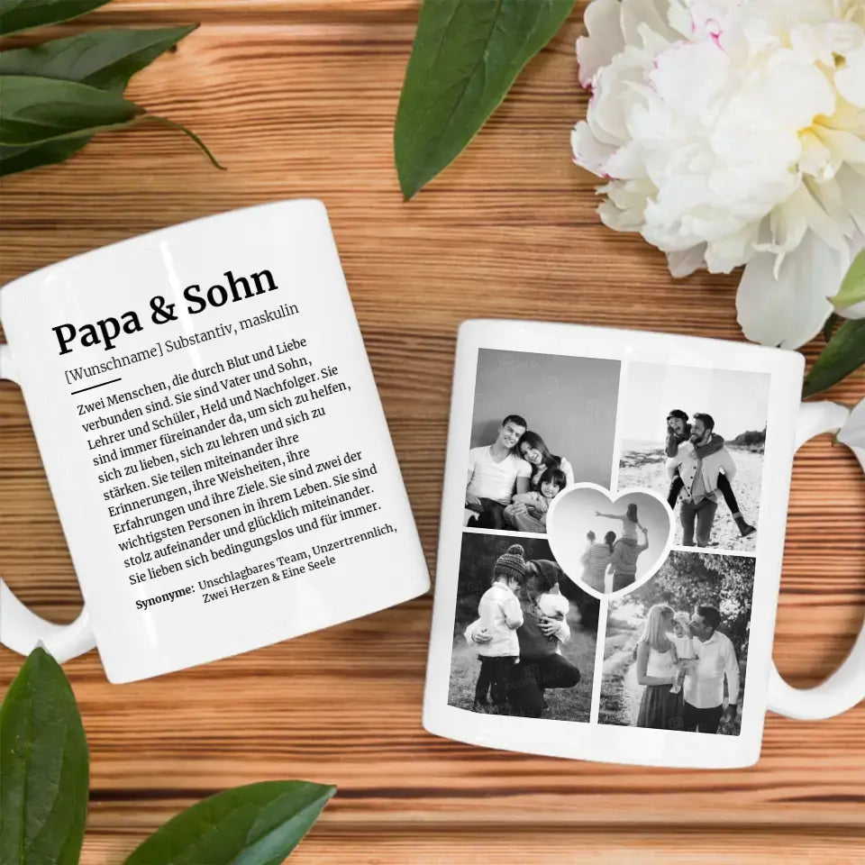 Geschenk Tasse Definition Papa & Sohn Mit Name und 5 Fotos