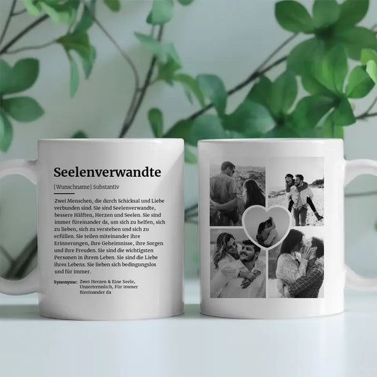 Tasse personalisiert Definition Seelenverwandte Mit Name und 5 Fotos