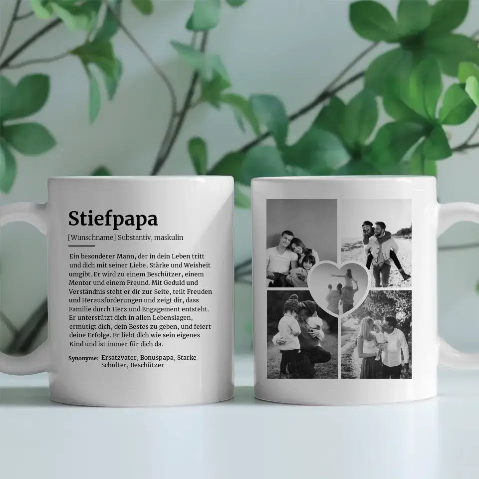 Geschenk Tasse Stiefpapa Schöne Definition Mit Name und 5 Fotos