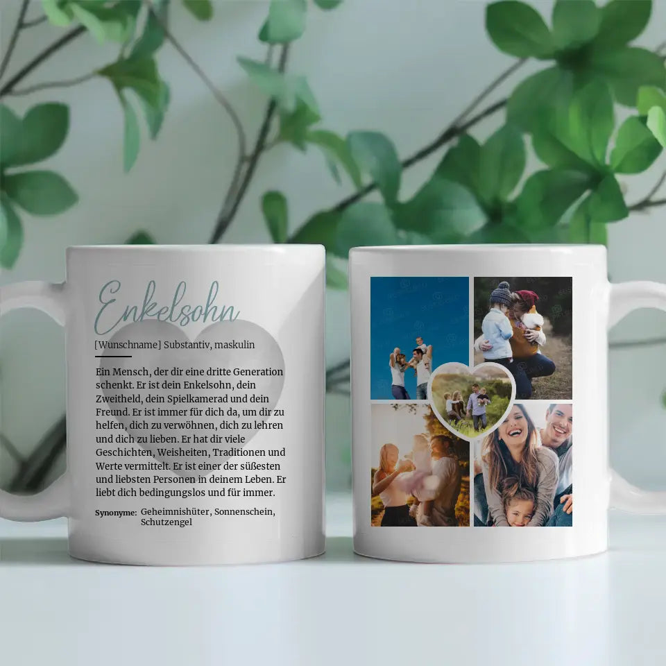 Personalisierte Tasse Enkelsohn Schöne Definition mit Fotos und Name