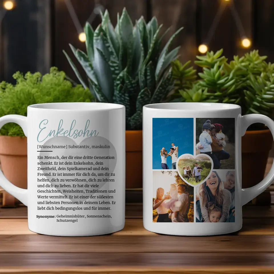 Personalisierte Tasse Enkelsohn Schöne Definition mit Fotos und Name