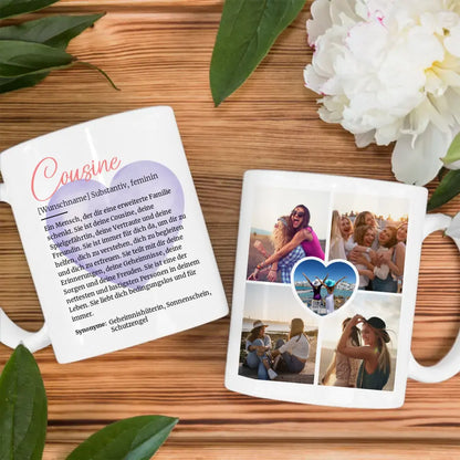 Tasse personalisiert Schöne Definition Cousine mit Fotos und Name