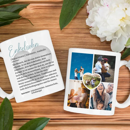 Personalisierte Tasse Enkelsohn Schöne Definition mit Fotos und Name