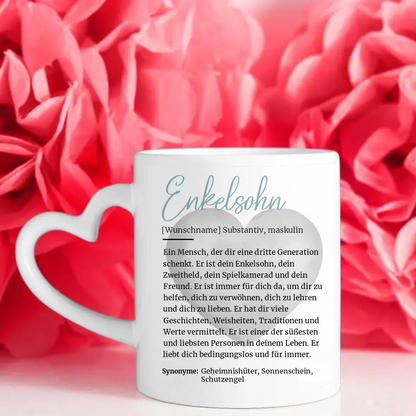 Personalisierte Tasse Enkelsohn Schöne Definition mit Fotos und Name