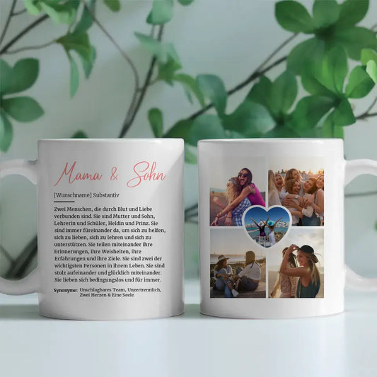 Personalisierte Tasse Schöne Definition Mama & Sohn mit Fotos & Name