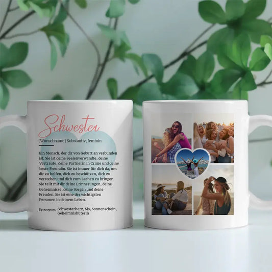 Tasse personalisiert Schwester Schöne Definition mit Fotos und Name